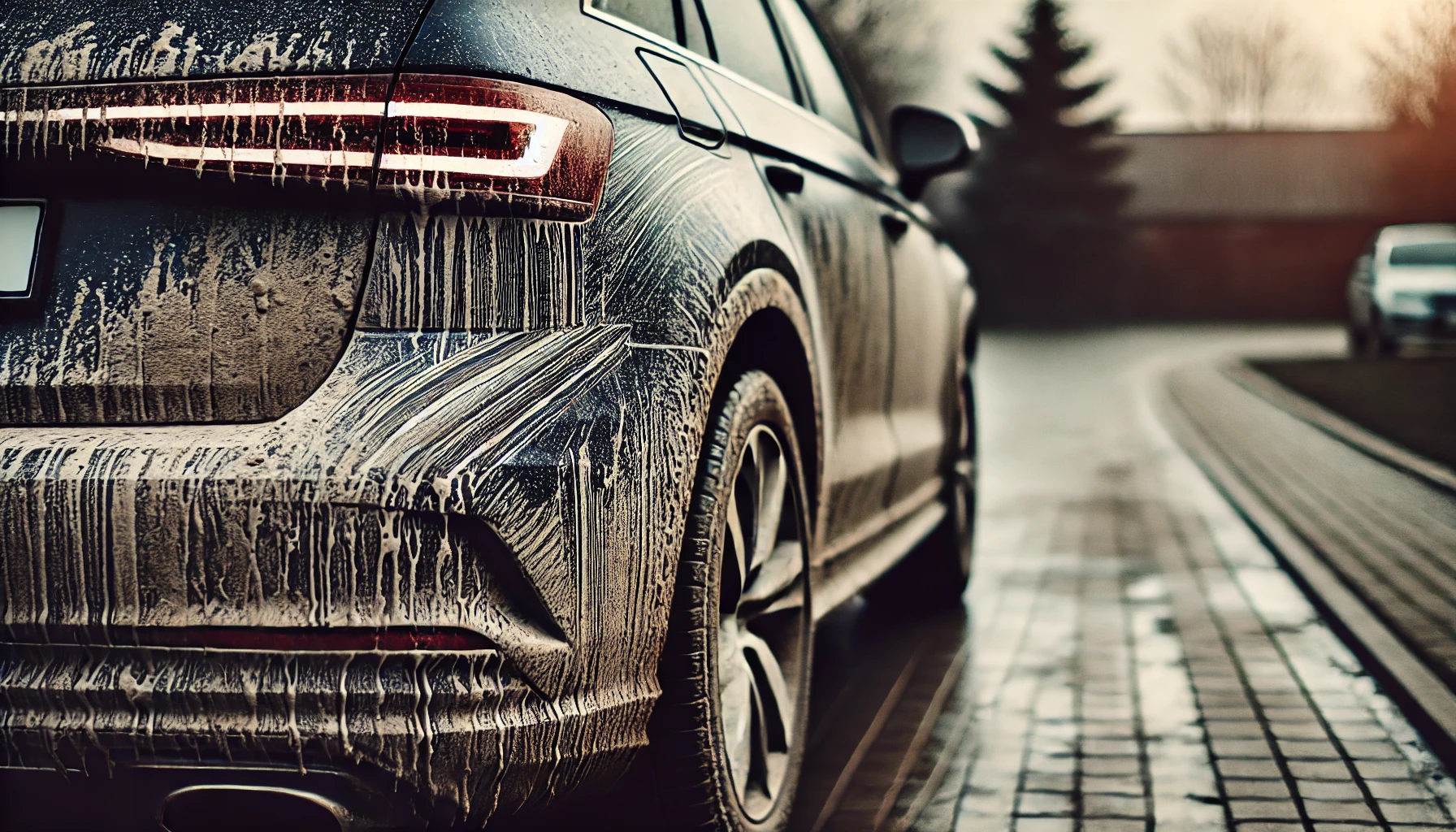 moderate grime on a vehicle before mobile car wash